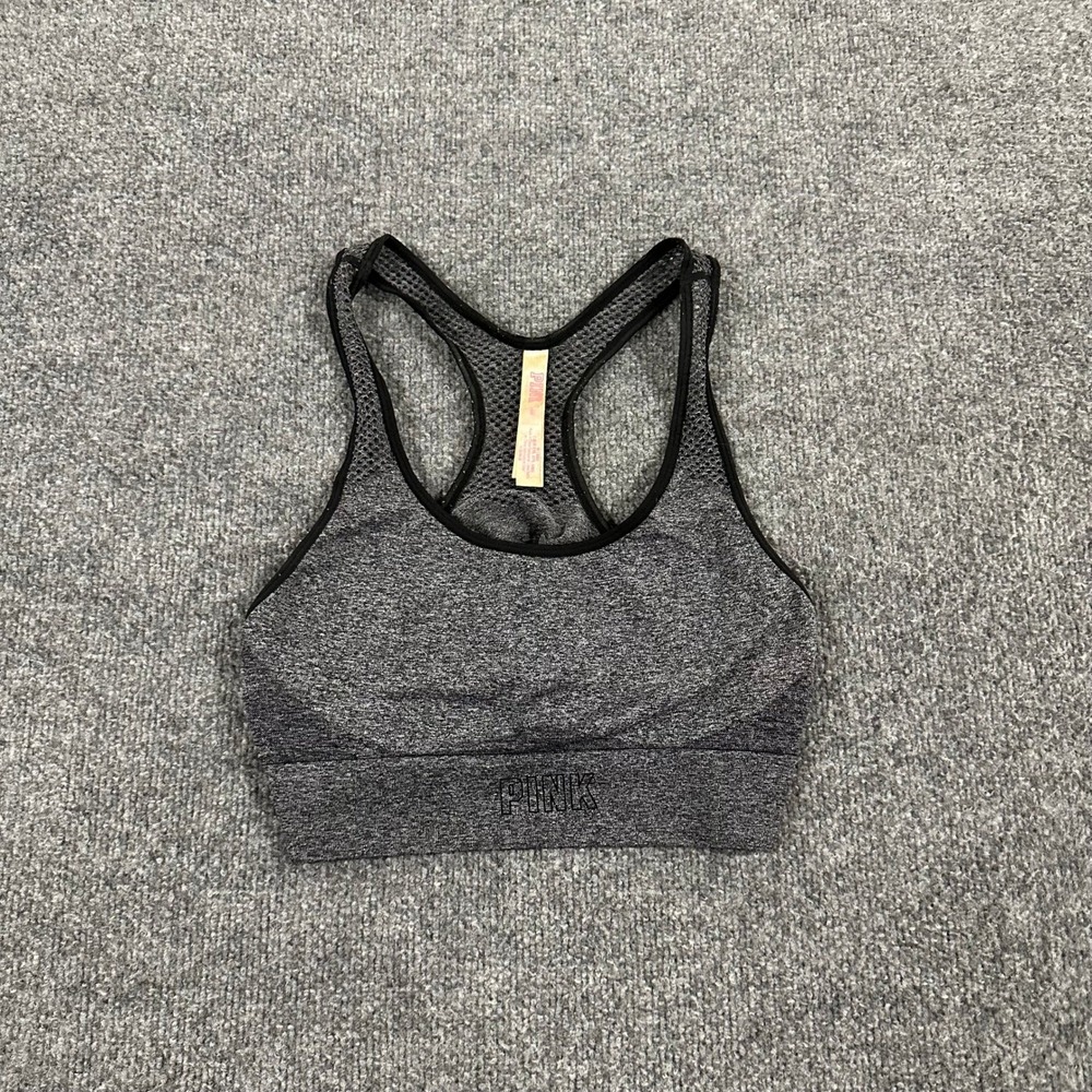Pink Sports Bra Womens Size M Gray Heathered Racerback Mesh Athletic Gym Top